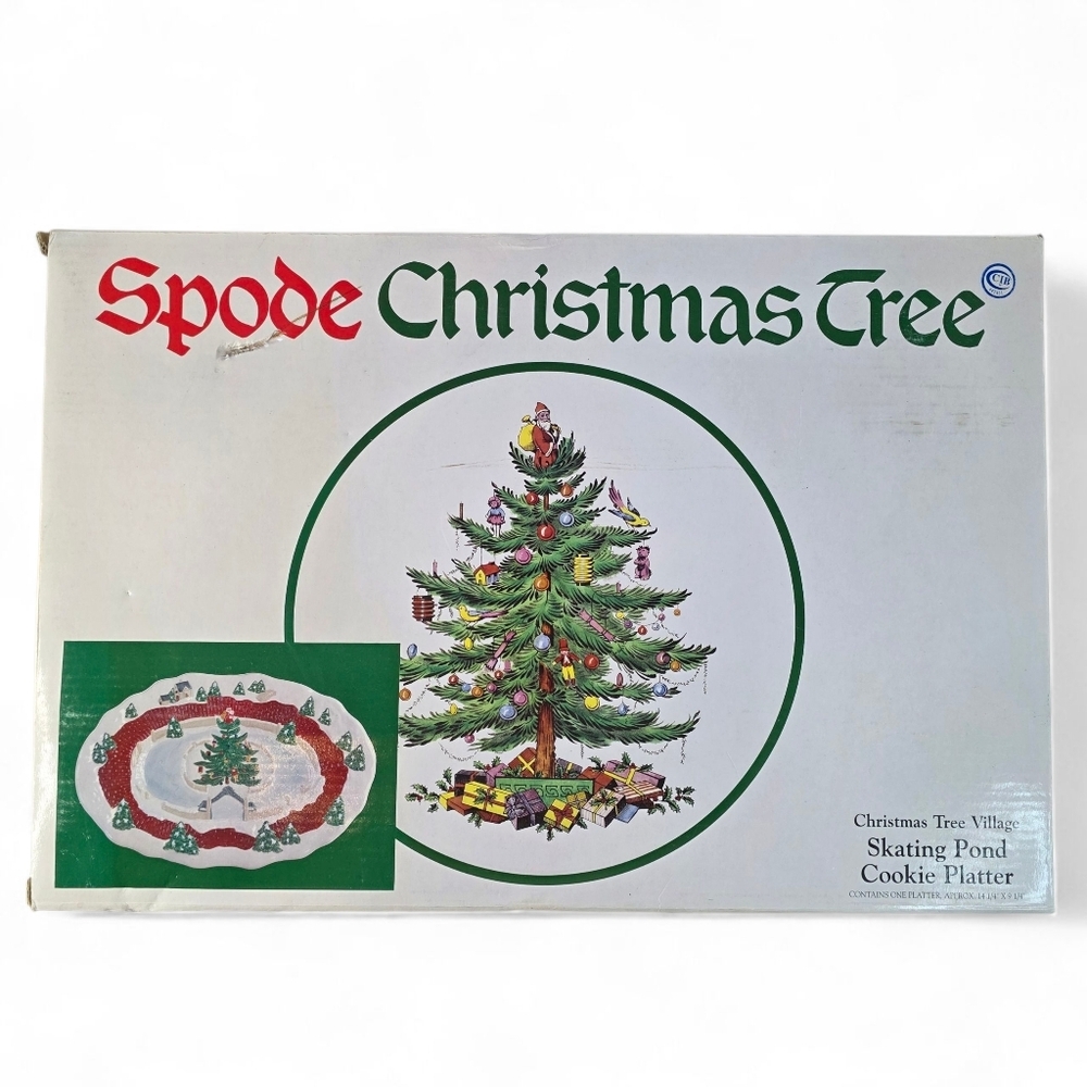 Spode Christmas Tree Village Skating Pond Cookie Platter 14" Holiday Server